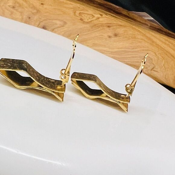 Vintage Unique Textured Large Gold Huggie Clothespin Earrings Clip On OOAK 1430 - Picture 12 of 13